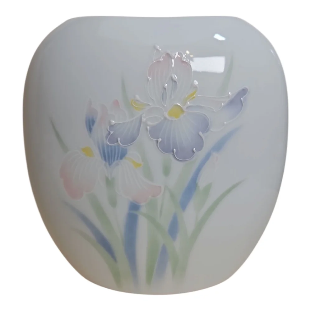 Otagiri Japan Pastel Hand Painted Moriage Iris Porcelain Vase Vintage